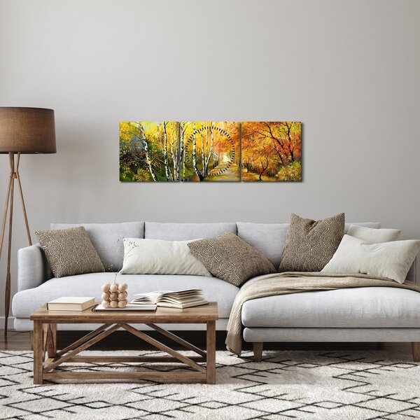 Obraz - Romantyczna aleja wzdłuż wody, obraz olejny (z zegarem) (90x30 cm)