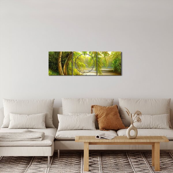 Obraz - Wierzba nad jeziorem, obraz olejny (z zegarem) (90x30 cm)