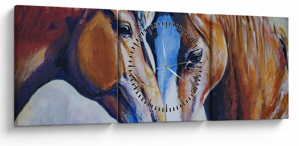 Obraz - Zakochane konie (z zegarem) (90x30 cm)
