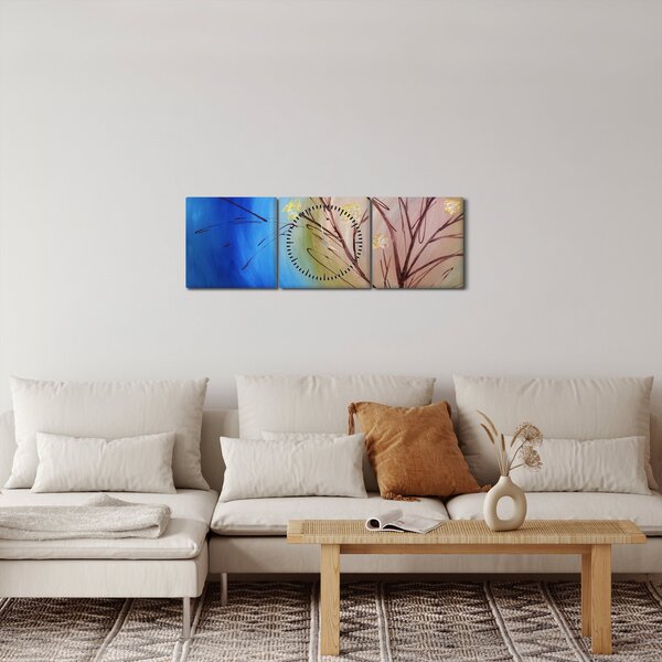 Obraz - Drzewo zakrywające słońce (z zegarem) (90x30 cm)