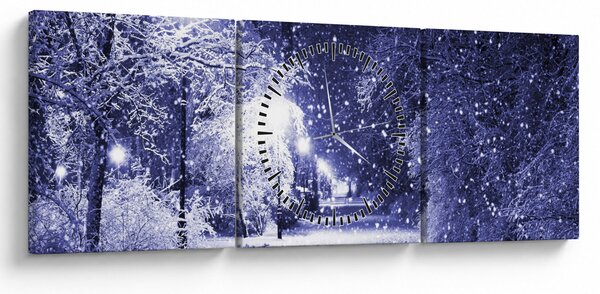 Obraz - Magiczna zimowa noc (z zegarem) (90x30 cm)