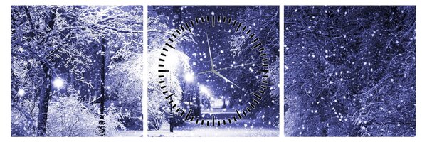 Obraz - Magiczna zimowa noc (z zegarem) (90x30 cm)