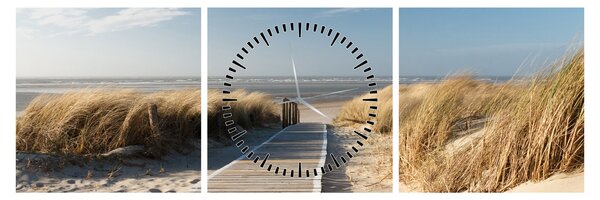 Obraz - Piaszczysta plaża na wyspie Langeoog, Niemcy (z zegarem) (90x30 cm)