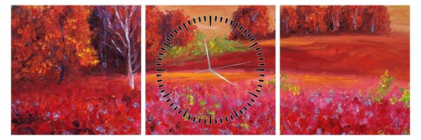 Obraz czerwonego krajobrazu (z zegarem) (90x30 cm)