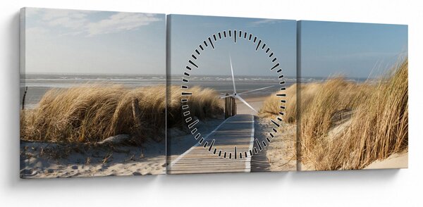 Obraz - Piaszczysta plaża na wyspie Langeoog, Niemcy (z zegarem) (90x30 cm)