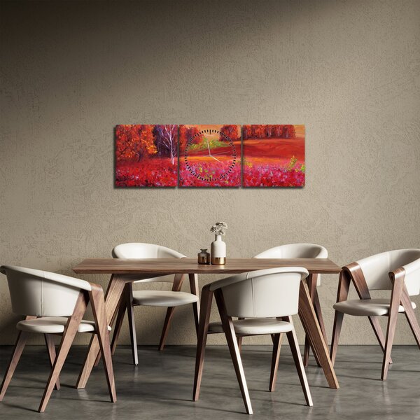 Obraz czerwonego krajobrazu (z zegarem) (90x30 cm)