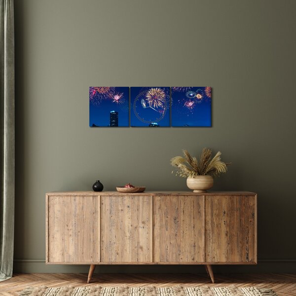 Obraz - Fajerwerki w Miami (z zegarem) (90x30 cm)