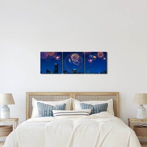 Obraz - Fajerwerki w Miami (z zegarem) (90x30 cm)