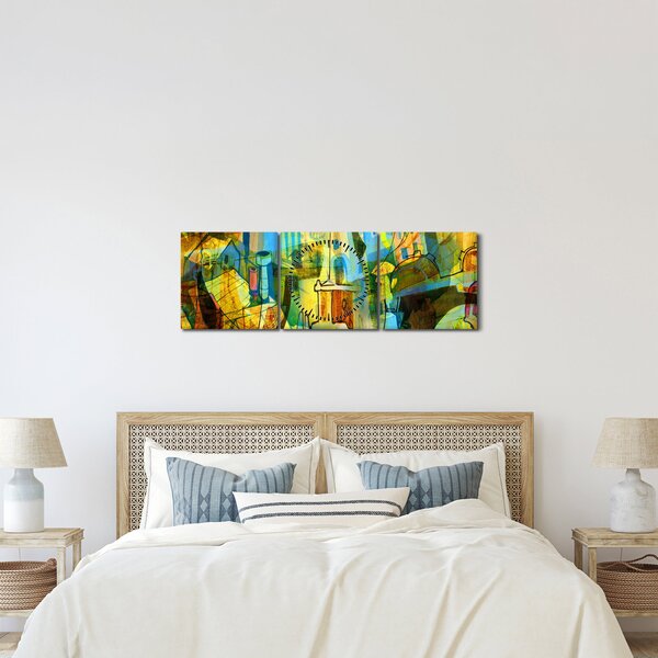 Obraz - Architektura, abstrakcja kubistyczna (z zegarem) (90x30 cm)