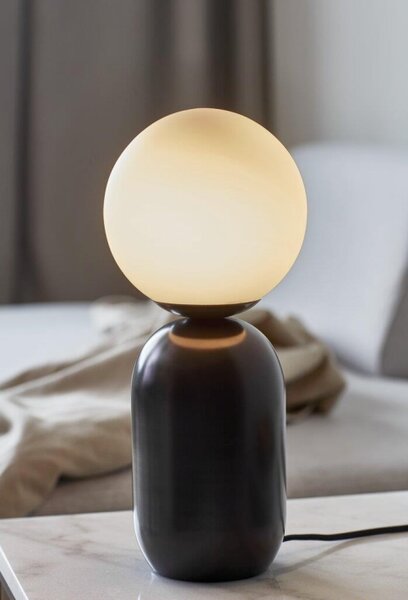 Lampa stołowa Nocna ze szklaną kulą japandi Nordlux 2011035003 Notti E14 34cm x 15cm czarny biały