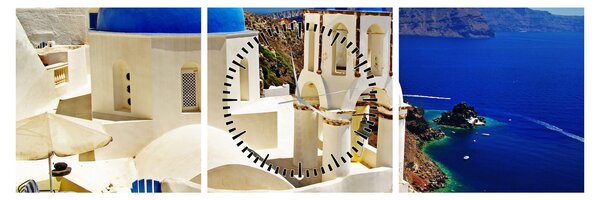 Obraz - Santorini, Grecja (z zegarem) (90x30 cm)