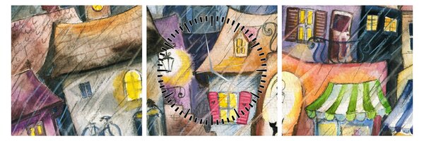 Obraz - Deszczowy wieczór (z zegarem) (90x30 cm)