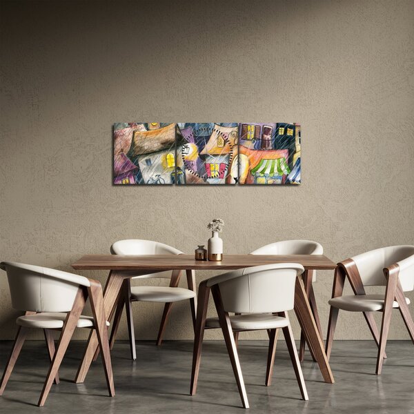 Obraz - Deszczowy wieczór (z zegarem) (90x30 cm)