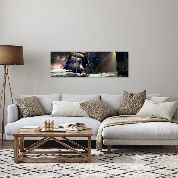 Obraz - Statek między klifami (z zegarem) (90x30 cm)