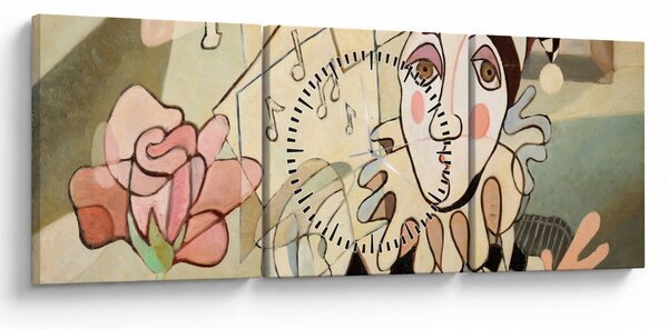 Obraz - Kubizm - harlequin and rose (z zegarem) (90x30 cm)