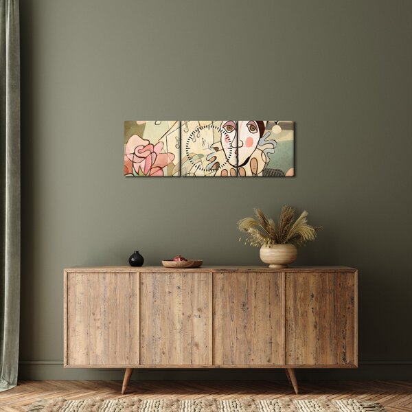Obraz - Kubizm - harlequin and rose (z zegarem) (90x30 cm)