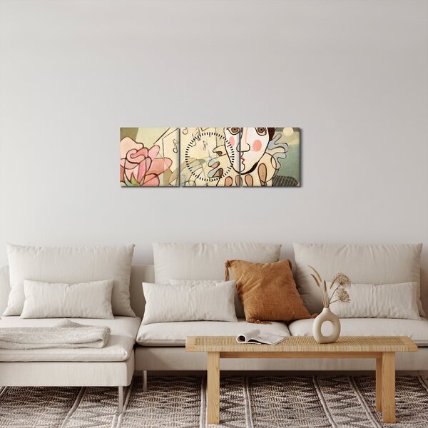 Obraz - Kubizm - harlequin and rose (z zegarem) (90x30 cm)