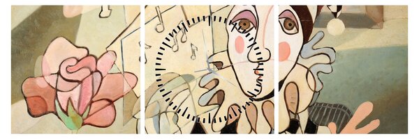 Obraz - Kubizm - harlequin and rose (z zegarem) (90x30 cm)
