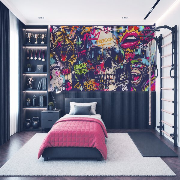 Fototapeta Wall mural Skull with sunglasses and lips and mouth, Nowoczesne Fototapety, Popularne Fototapety, t00933 - Tapeko.pl