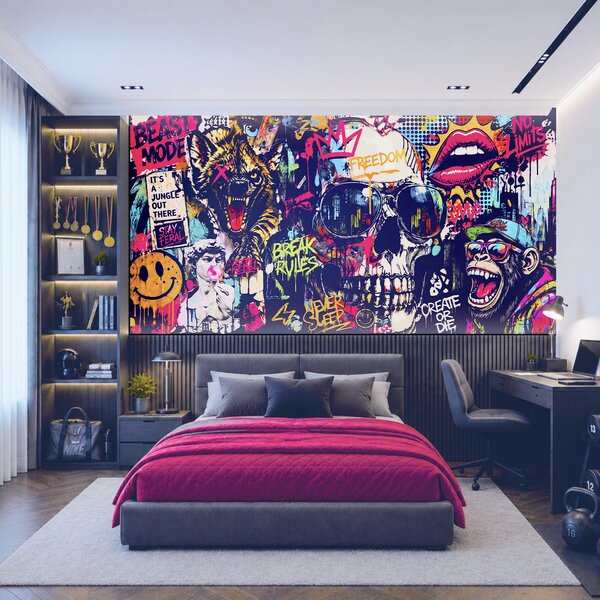 Fototapeta Wall mural Skull with sunglasses and lips and mouth, Nowoczesne Fototapety, Popularne Fototapety, t00933 - Tapeko.pl
