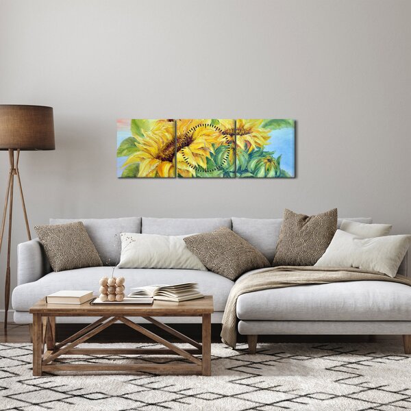 Obraz kwitnących słoneczników (z zegarem) (90x30 cm)