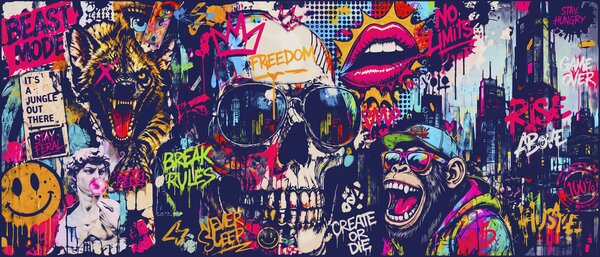 Fototapeta Wall mural Skull with sunglasses and lips and mouth, Nowoczesne Fototapety, Popularne Fototapety, t00933 - Tapeko.pl