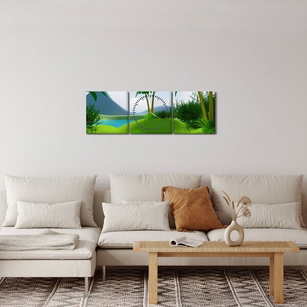 Obraz - Jeziora w dżungli (z zegarem) (90x30 cm)