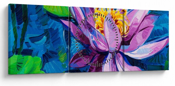 Obraz lilii wodnej na wodzie (z zegarem) (90x30 cm)