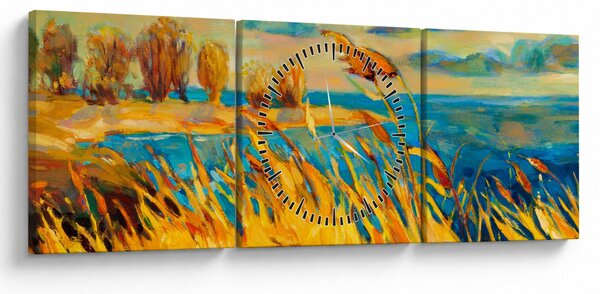 Obraz - Zachód słońca nad jeziorem, obraz akrylowy (z zegarem) (90x30 cm)