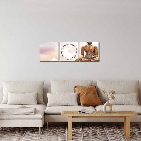 Obraz - Budda nadzorujący ziemię (z zegarem) (90x30 cm)