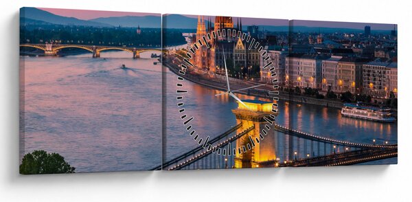 Obraz - Panorama miasta, Budapeszt, Węgry (z zegarem) (90x30 cm)