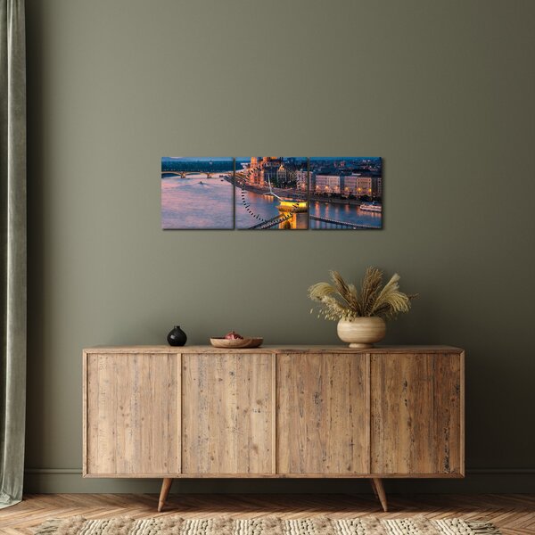 Obraz - Panorama miasta, Budapeszt, Węgry (z zegarem) (90x30 cm)