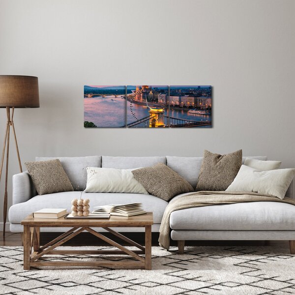 Obraz - Panorama miasta, Budapeszt, Węgry (z zegarem) (90x30 cm)
