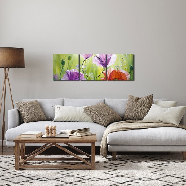 Obraz - Maki (z zegarem) (90x30 cm)