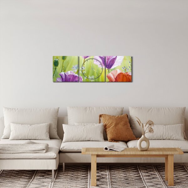 Obraz - Maki (z zegarem) (90x30 cm)