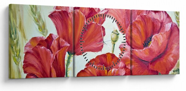 Obraz - Kwiaty maku (z zegarem) (90x30 cm)