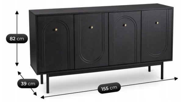 Komoda do Salonu MARLEN 155 cm Czarna Czterodrzwiowa Nowoczesna