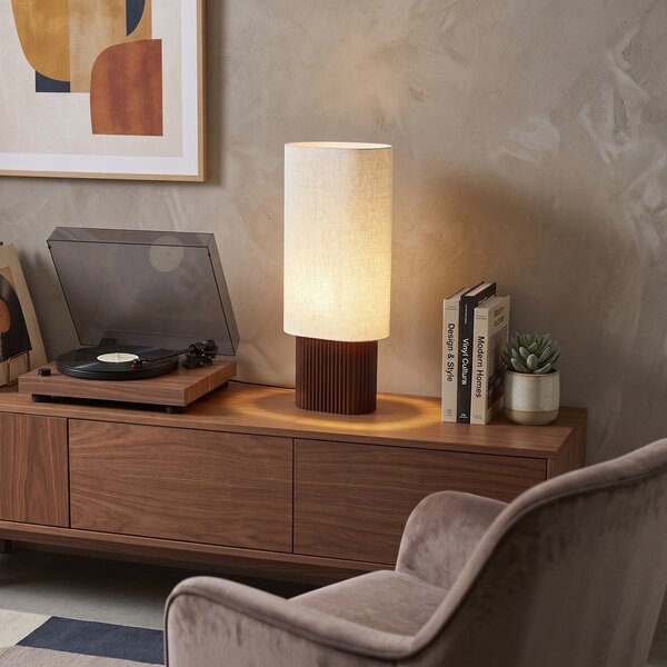 Lampa podłogowa Japandi drewno orzechowe z abażurem z tkaniny 70 cm - Lamel