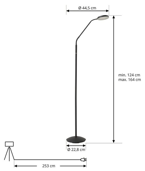 Lampa stojąca LED Elvyn Lindby, możliwość ściemniania, czarny, salon / jadalnia, metal, nowoczesny
