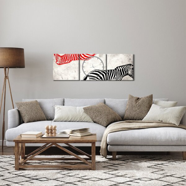 Obraz - Zebry (z zegarem) (90x30 cm)