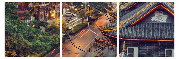 Obraz - Qintai Road, Chengdu, Chiny (z zegarem) (90x30 cm)