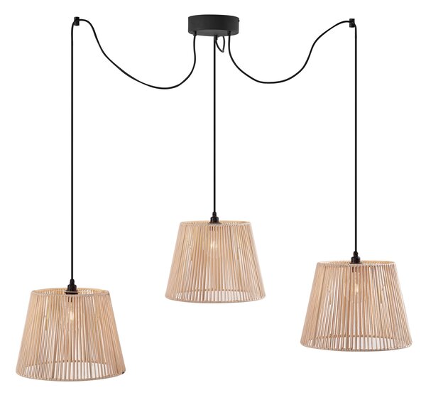 Zewnętrzna lampa wisząca czarna z beżowymi kloszami z liny 3-punktowa IP44 - Cava Jayla