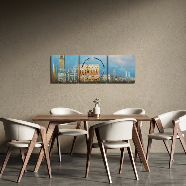 Obraz - Gondola przejeżdżająca przez Wenecję, obraz olejny (z zegarem) (90x30 cm)