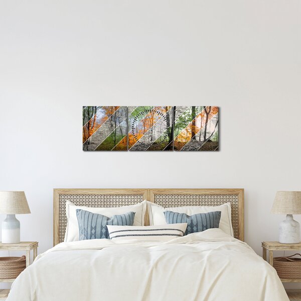Obraz - Zmieniające się pory roku (z zegarem) (90x30 cm)
