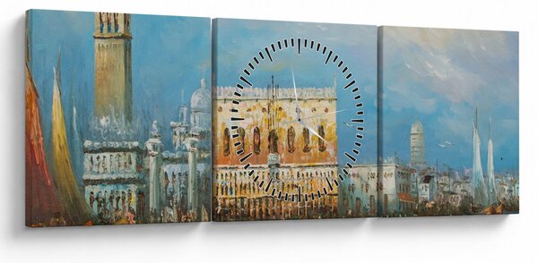 Obraz - Gondola przejeżdżająca przez Wenecję, obraz olejny (z zegarem) (90x30 cm)