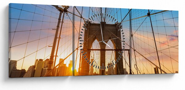 Obraz - Brooklyn Bridge, Manhattan, New York (z zegarem) (90x30 cm)