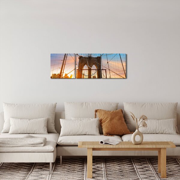 Obraz - Brooklyn Bridge, Manhattan, New York (z zegarem) (90x30 cm)