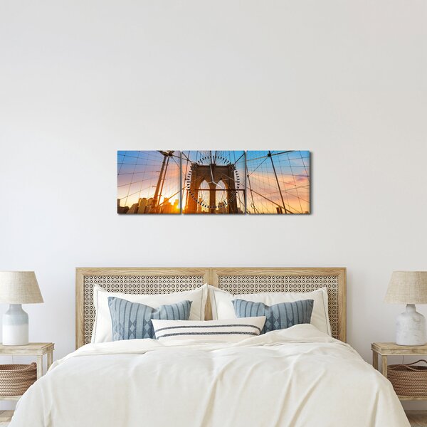 Obraz - Brooklyn Bridge, Manhattan, New York (z zegarem) (90x30 cm)
