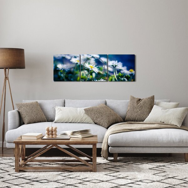 Obraz stokrotek (z zegarem) (90x30 cm)