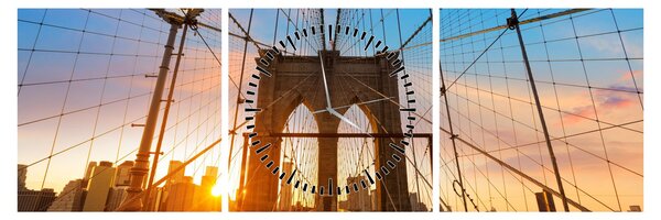 Obraz - Brooklyn Bridge, Manhattan, New York (z zegarem) (90x30 cm)